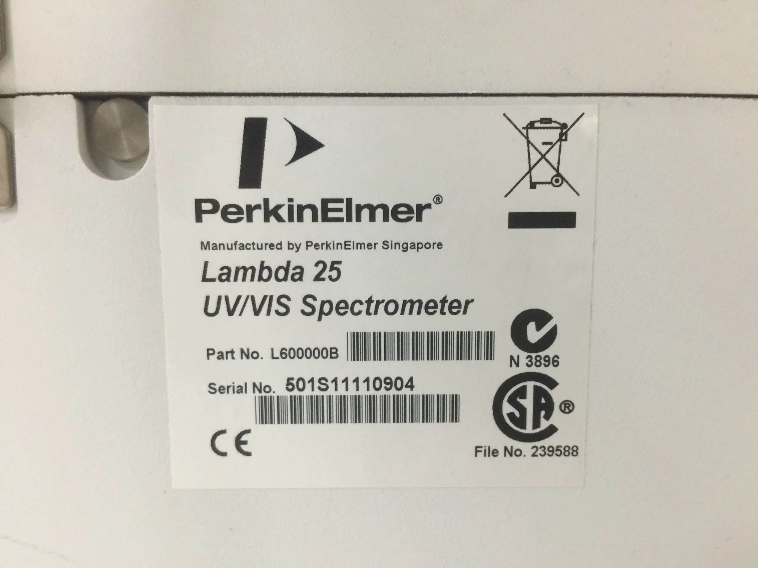 perkin elmer uv/vis spectrophotometer lambda 25