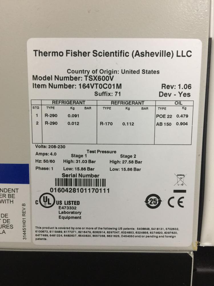 Thermo Scientific TSX Series 600 Ultra low Temperature Freezer with V-Drive TSX600V