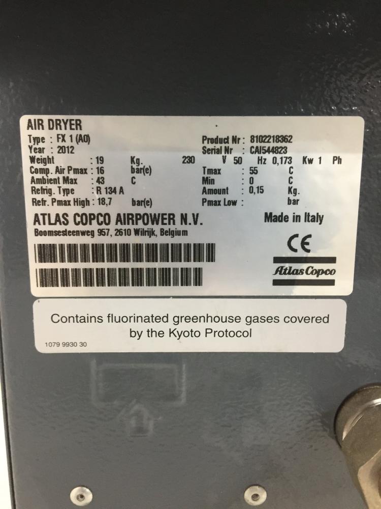 Atlas Copco FX1 Air Dryer Label