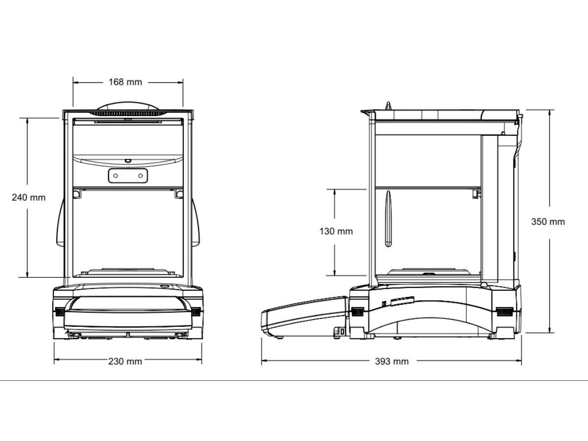 Line diagram of Ohaus Explorer semi micro balance EX225DM