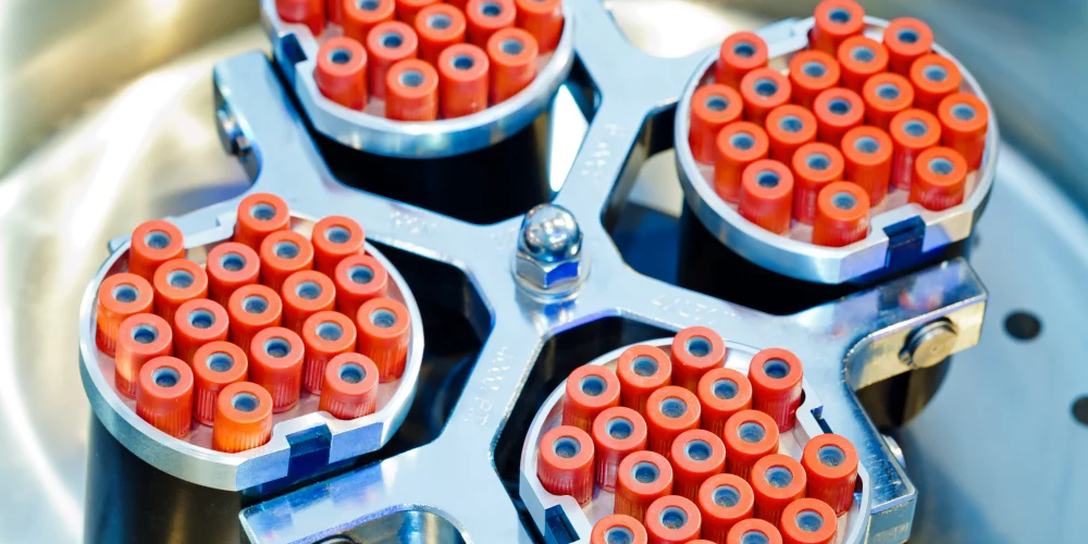 Stock image of swing out centrifuge rotor holding samples