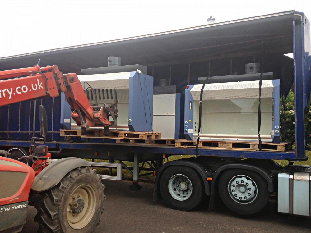 Loading fume cupboards with forklift
