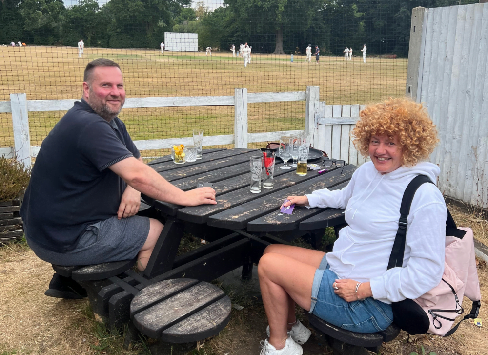 Lisa and Stuart in Surrey watching cricket while on a lab clearance job all week