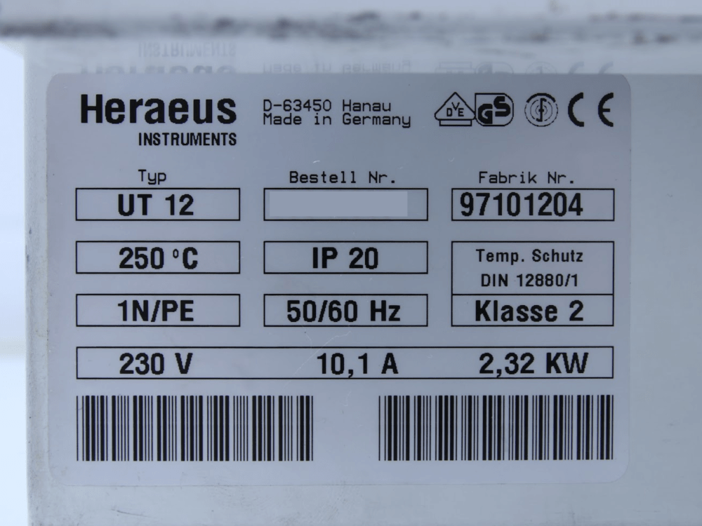 Heraeus Oven UT12 7