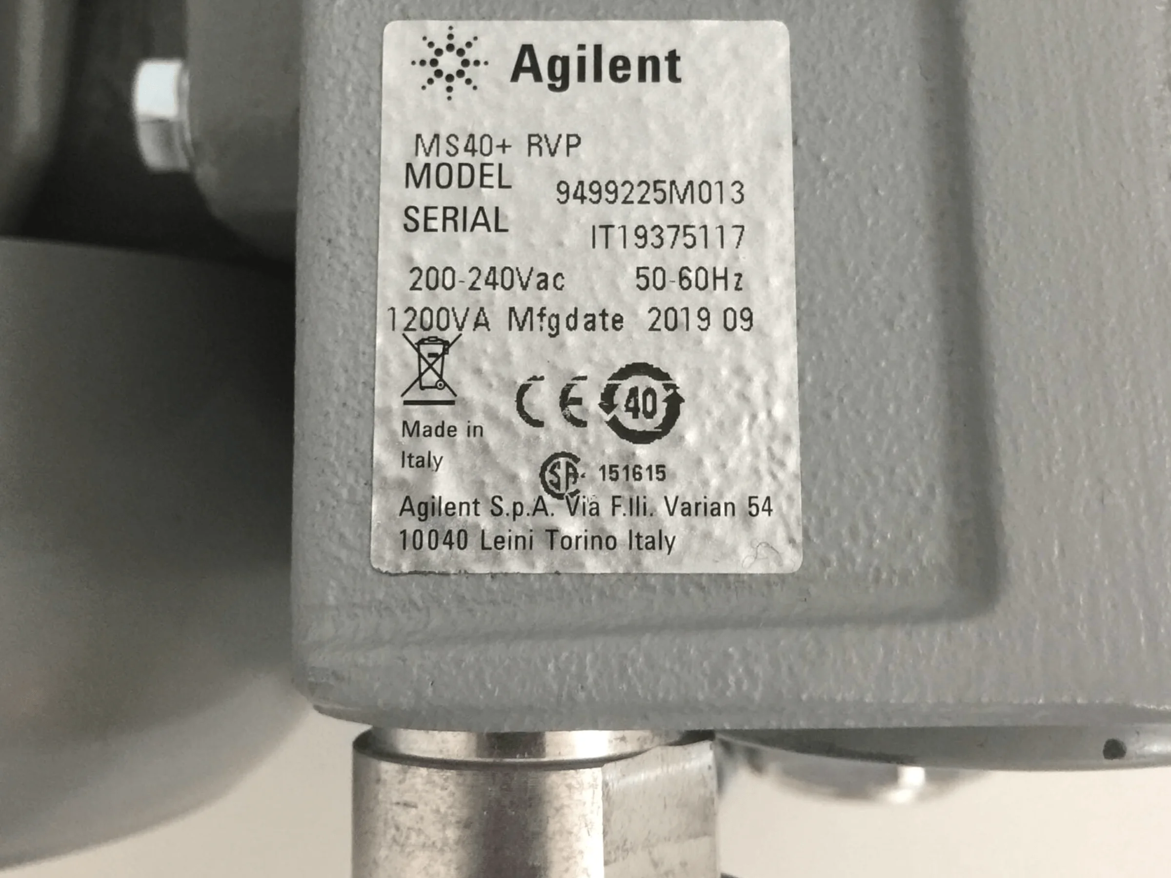Agilent MS40+ 9499225 Rotary Vane Pump Richmond Scientific