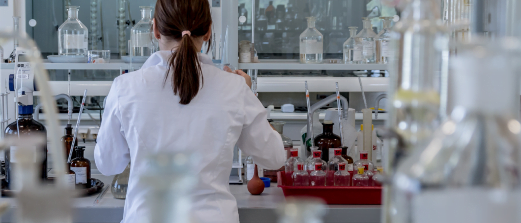 Scientist working at a laboratory bench