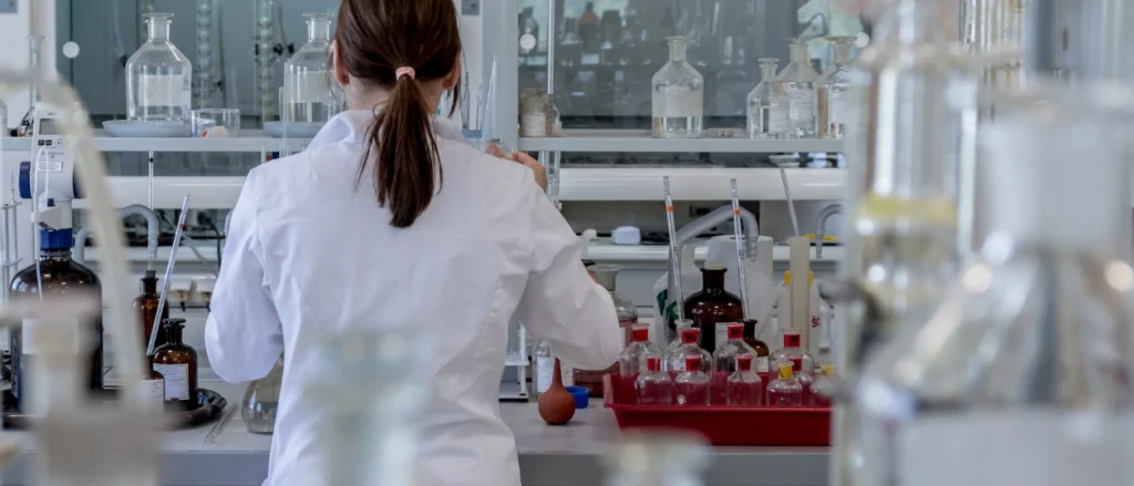 Scientist working at a laboratory bench