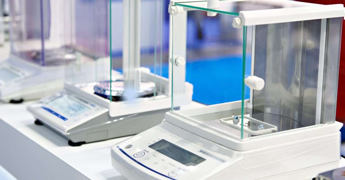 Row of laboratory balances