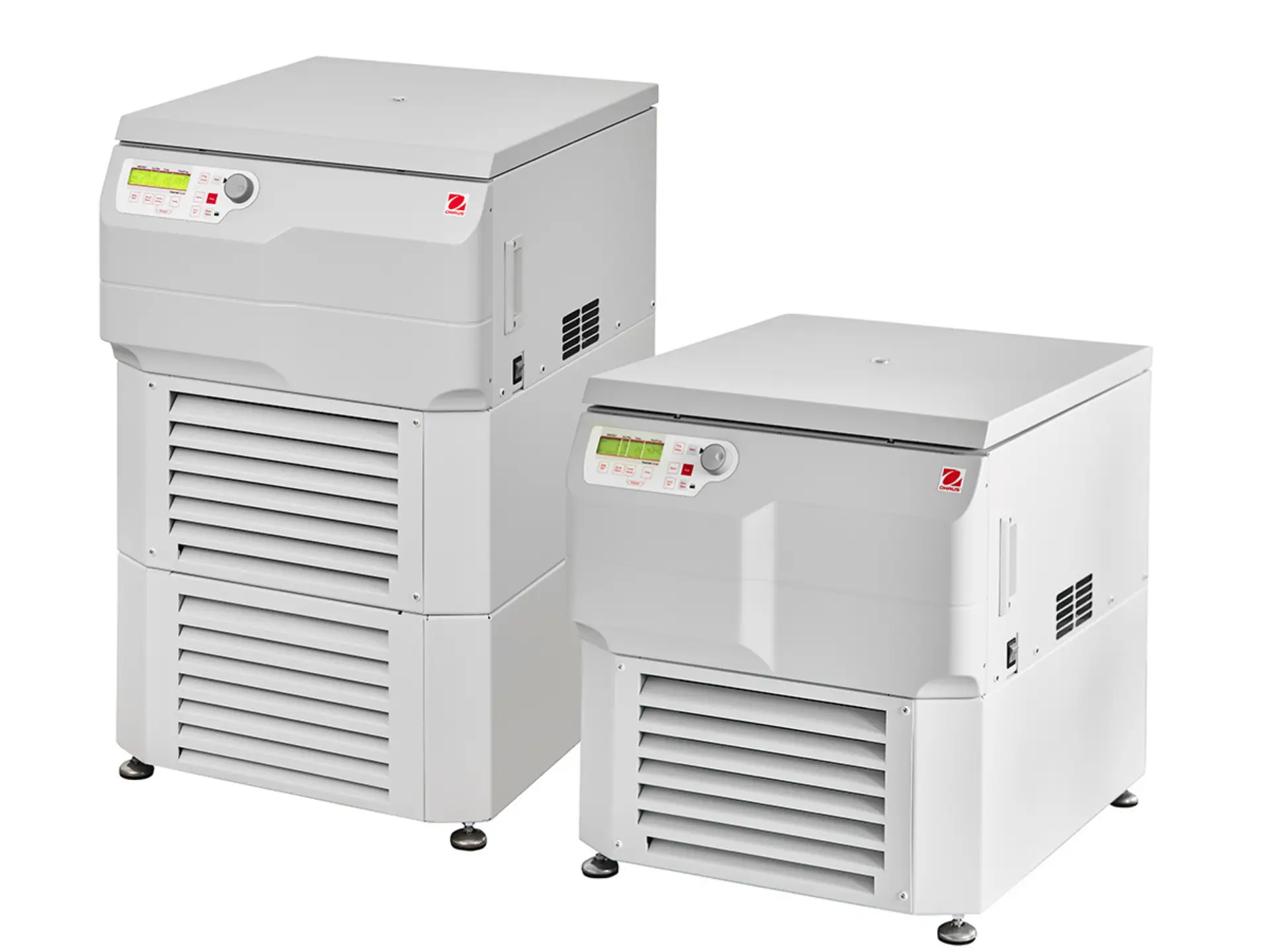 Two floor-standing Ohaus FC5917RF centrifuges side by side