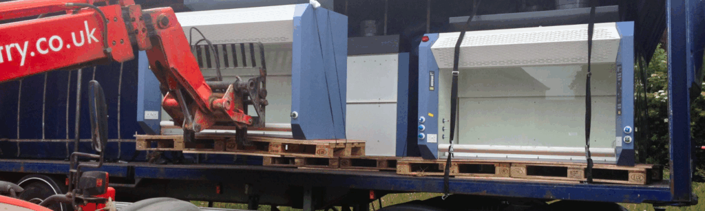 Lorry being loaded with class 2 safety cabinets