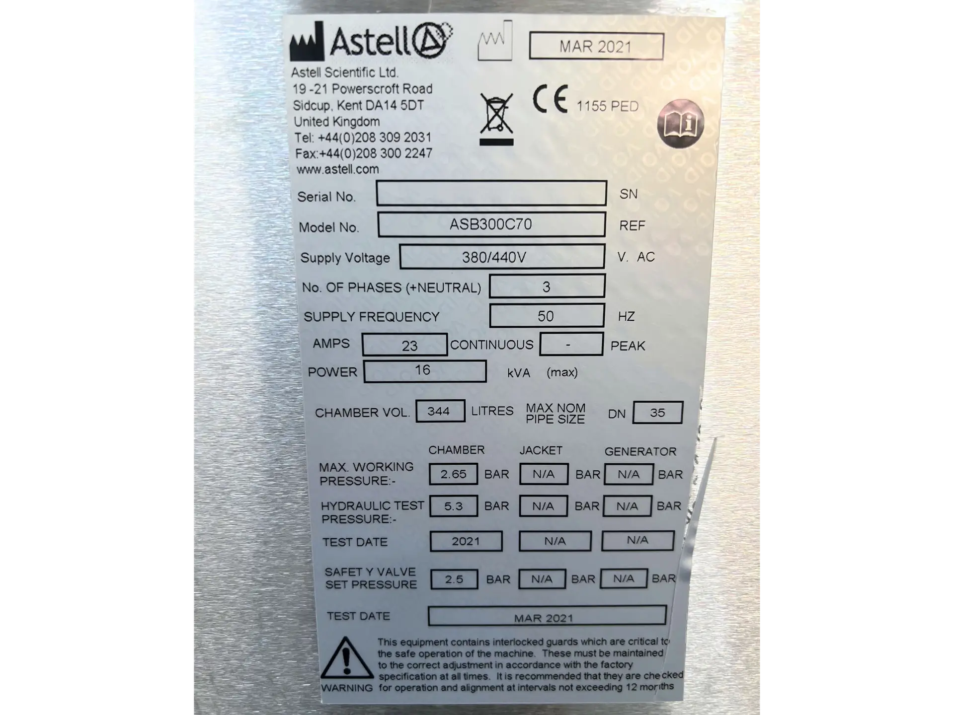 Astell ASB300 Autoclave Astell ASB300 Autoclave