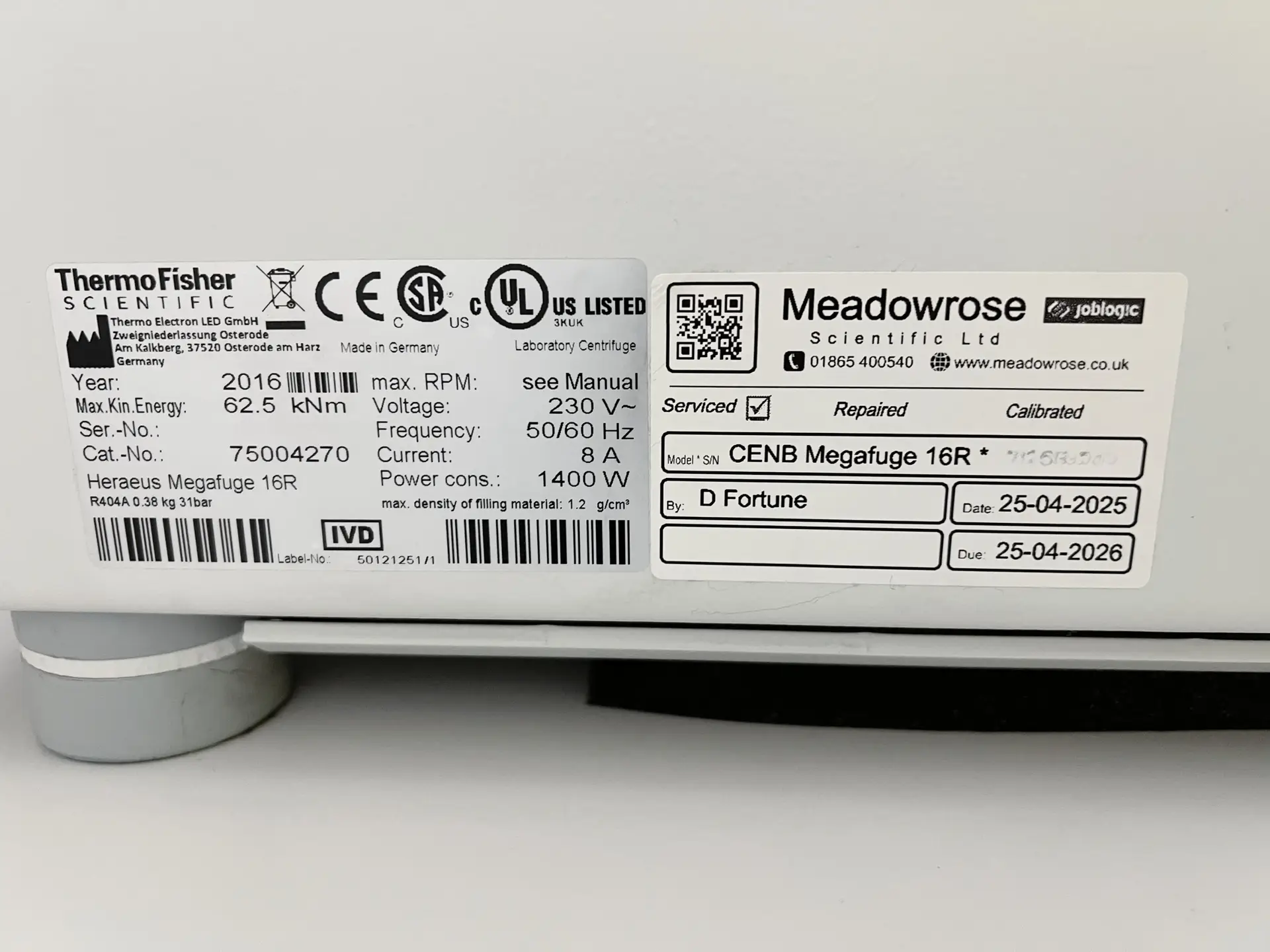 16 Thermo Scientific Heraeus Megafuge 16R