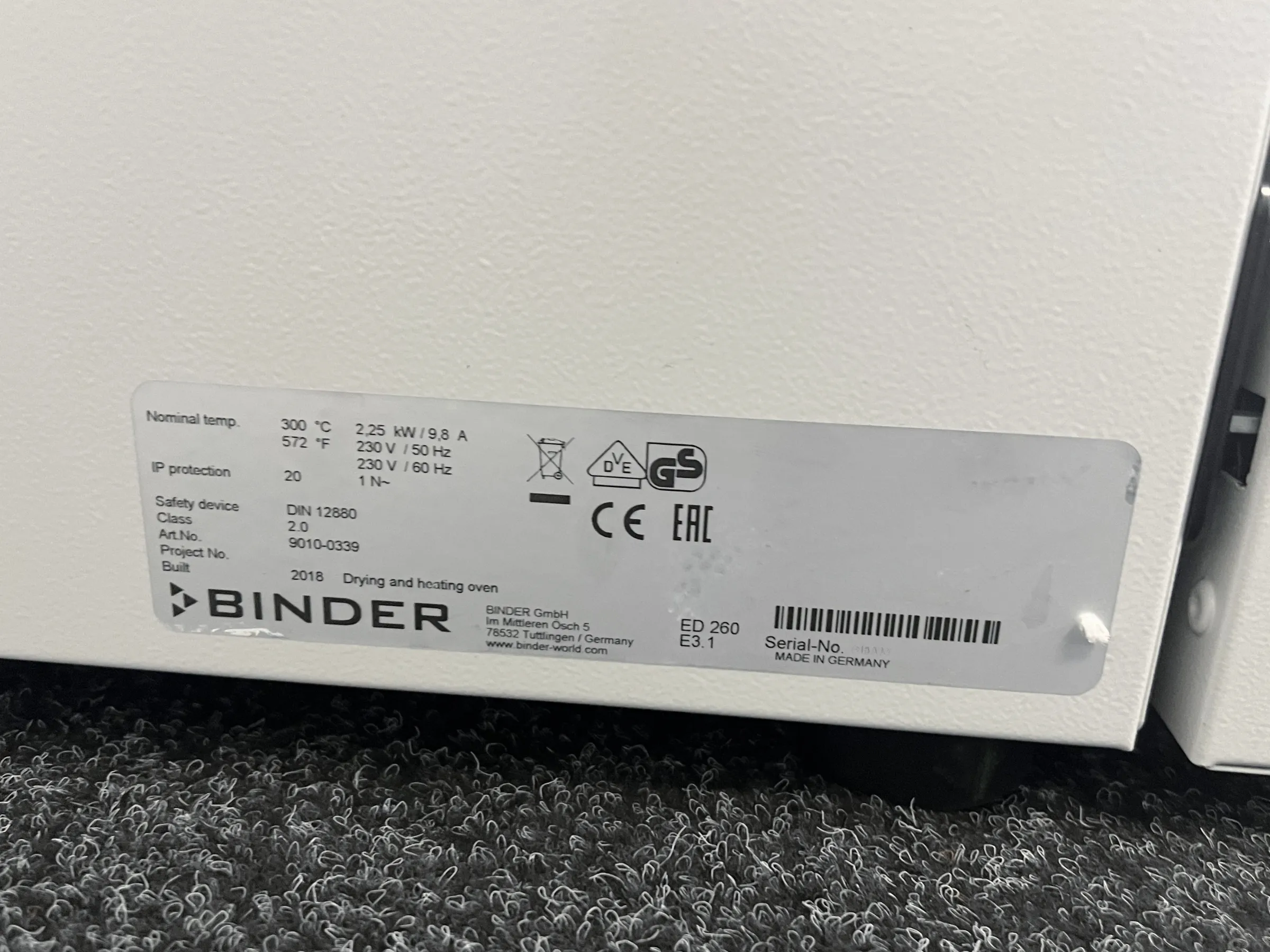 10 Binder ED 260 Drying Oven